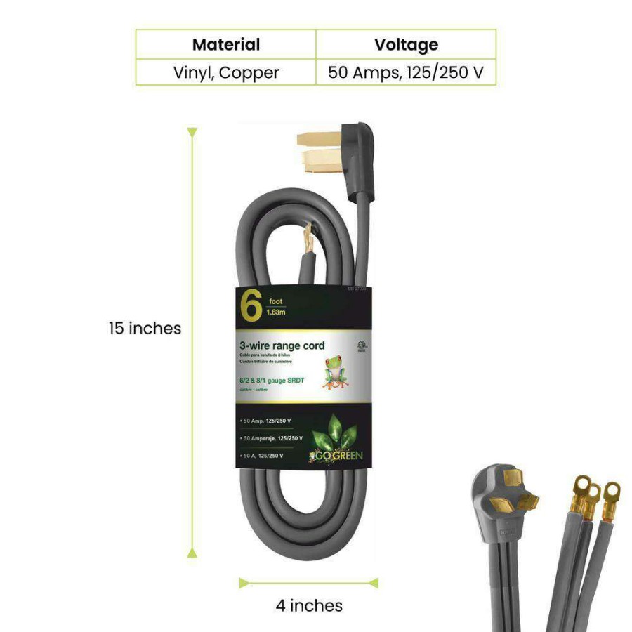 Appliance Extension Cords * | Power By Go Green 6 Ft. 6/2 And 8/1 3-Wire Range Cord