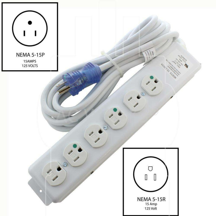 Extension Cord Accessories * | Ac Works 6 Ft. 15 Amp 14/3 Medical/Hospital Grade Power Strip With 6-Outlets