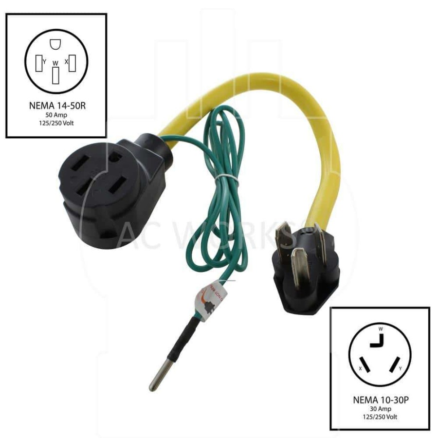 Extension Cord Accessories * | Ac Works 1.5 Ft. 3-Prong 30 Amp Dryer Outlet To 14-50R Ev/ Rv 50 Amp 125-Volt/250-Volt Connector