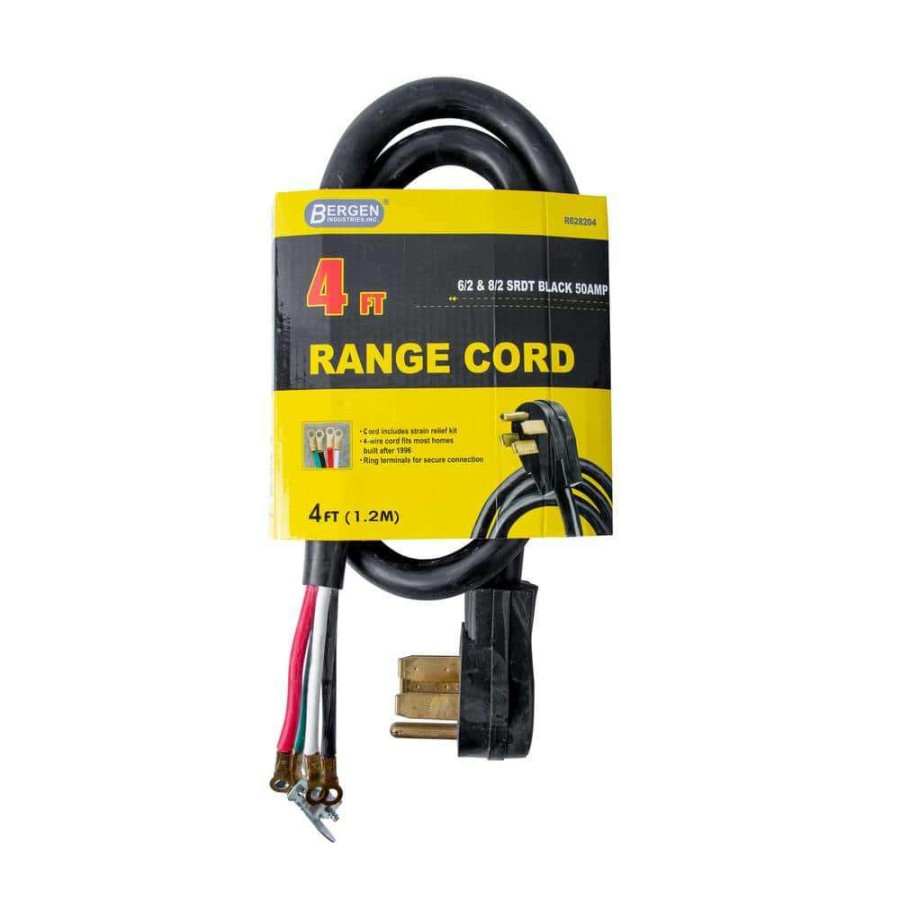 Appliance Extension Cords * | Bergen Industries 4 Ft. 4-Wire Oven Range Replacement Cord Black