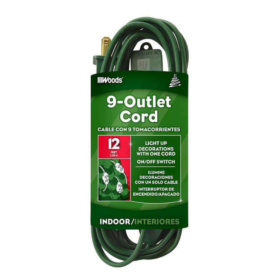 General Purpose Cords * | Woods 12 Ft. Multi-Outlet (9) Indoor Extension Cord, Green