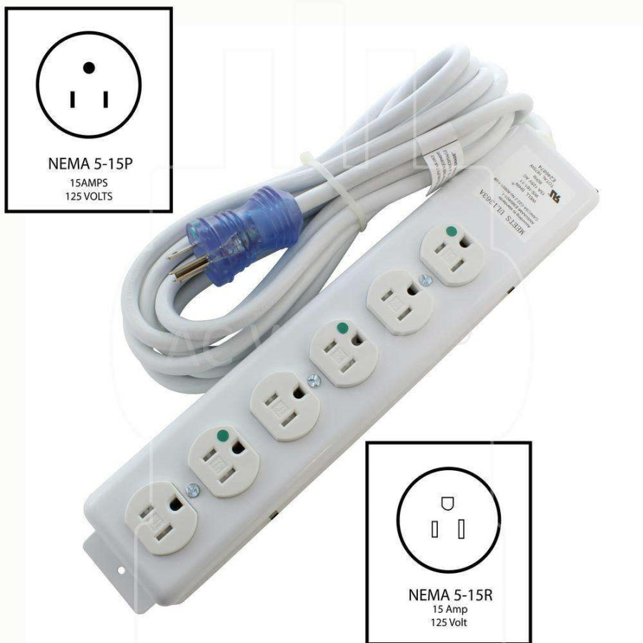 Extension Cord Accessories * | Ac Works 15 Ft. 15 A 14/3 Medical/Hospital Grade Power Strip With 6 Outlets