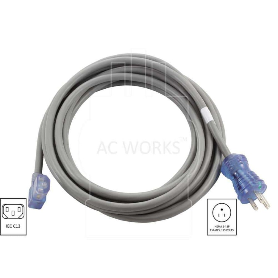 Extension Cord Accessories * | Ac Works 15 Amp 20 Ft. 14/3 Medical Hospital Grade Power Cord To Right Angle Iec C13