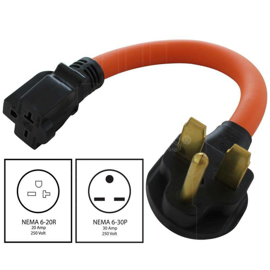 Extension Cord Accessories * | Ac Works 1 Ft. 30 Amp 3-Prong 6-30P Commercial Hvac Plug To 6-15/20 Outlet