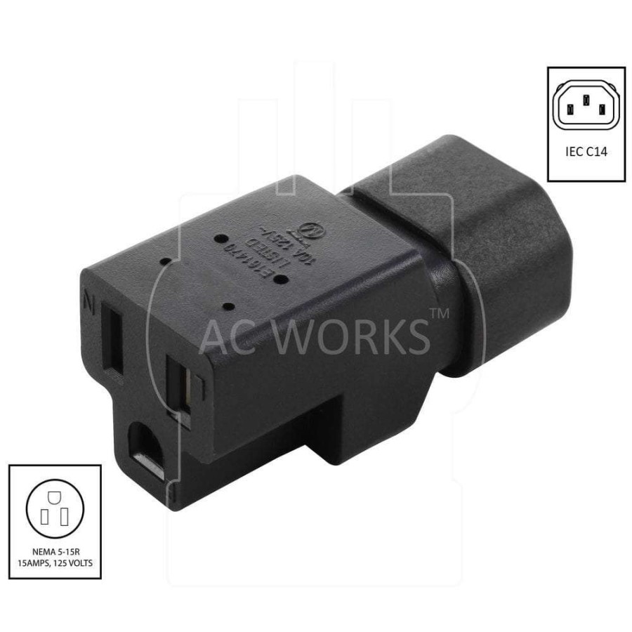 Extension Cord Accessories * | Ac Works Iec C14/Sheet E To U.S. Household Nema 5-15R Connector