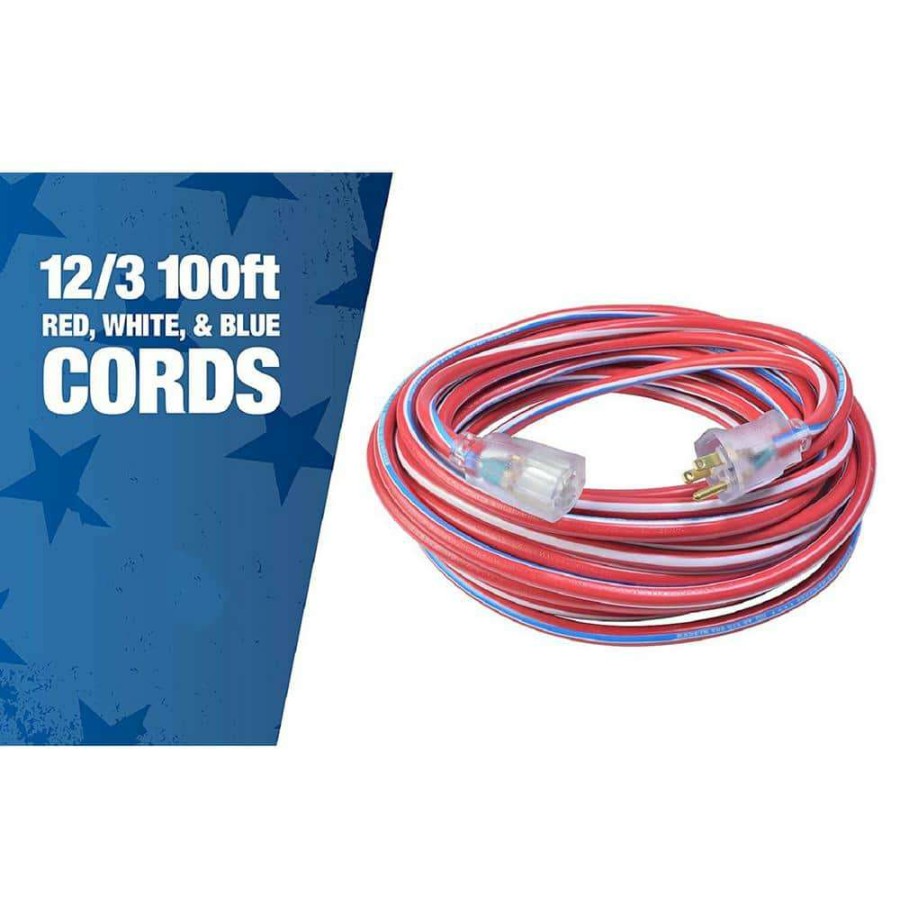 General Purpose Cords * | Southwire 100 Ft. 12/3 Sjtw Usa Outdoor Heavy-Duty Extension Cord With Power Light Plug