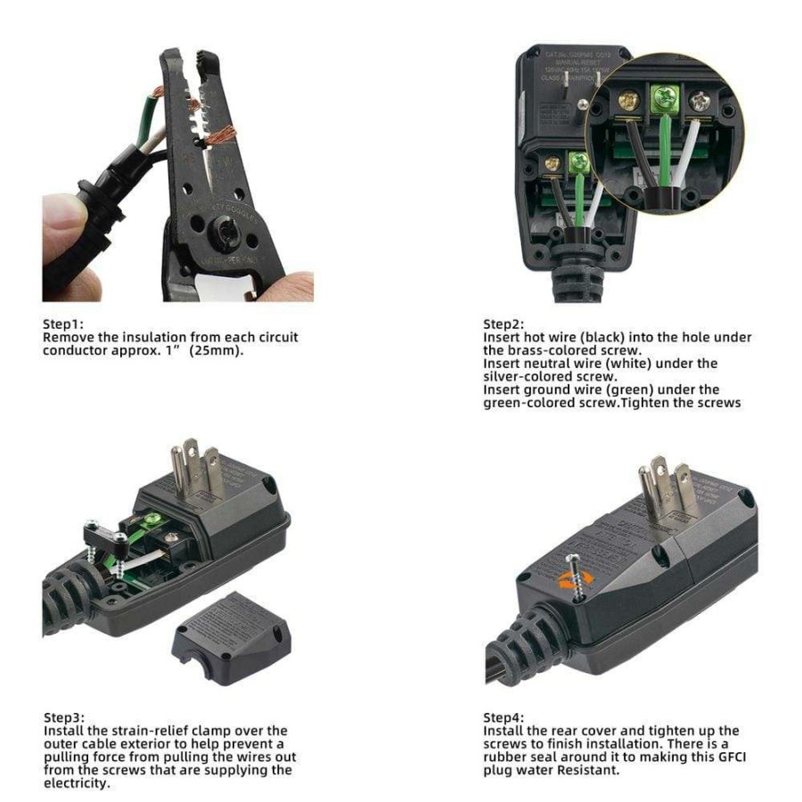 Gfci Plugs * | Elegrp 4.67 In. 15 Amp Auto Reset 3 Prong Portable Gfci Replacement Right Angle Plug Assembly