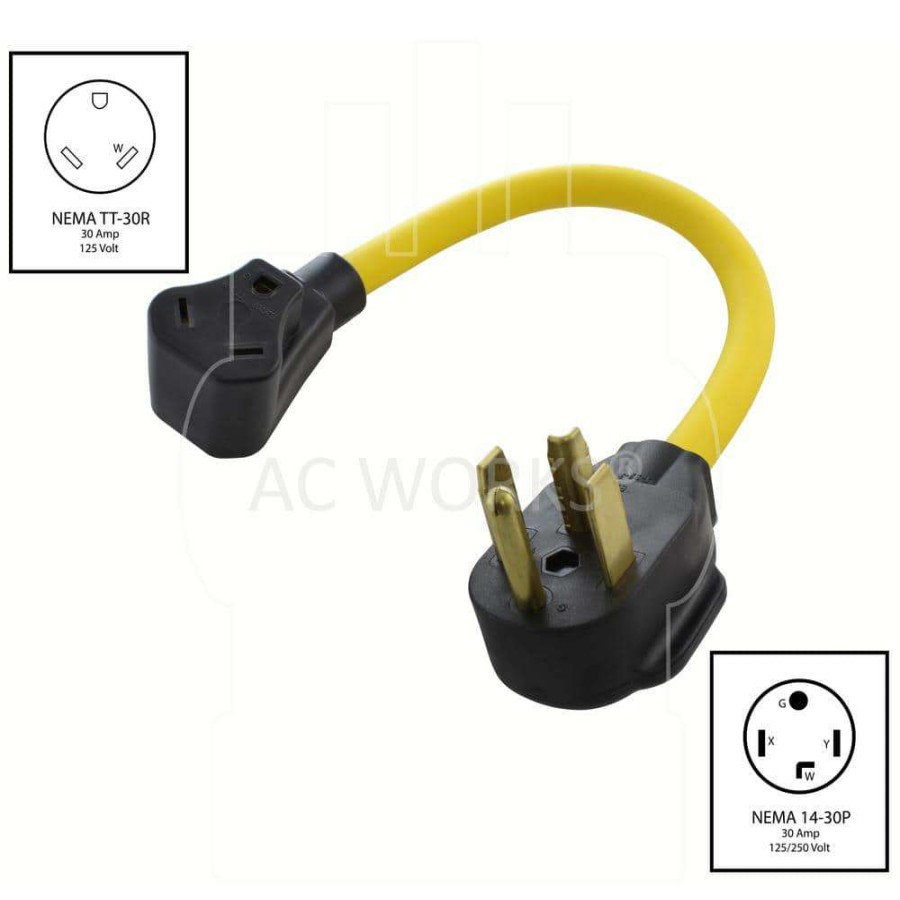 Extension Cord Accessories * | Ac Works 1.5 Ft. 14-30P 30 Amp 4-Prong Dryer Plug To 30 Amp Rv 10/3 Extension Cord Adapter