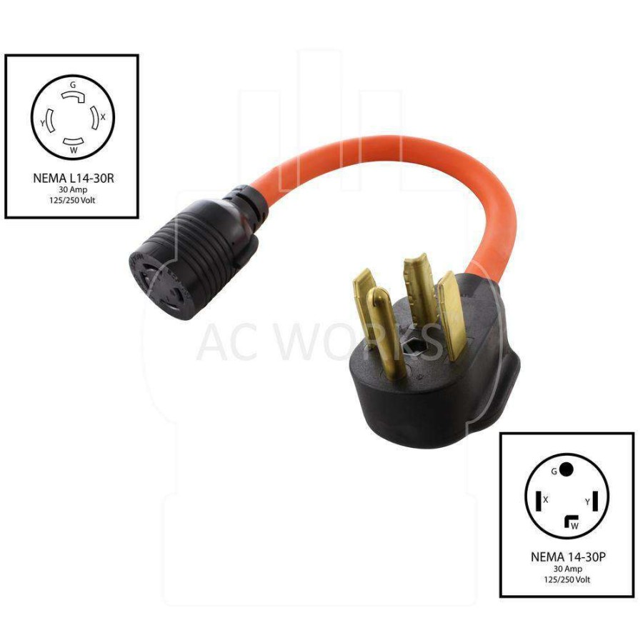 Generator Parts * | Ac Works Ac Connectors 1.5 Ft. 10/4 30 Amp 4-Prong Dryer Plug To L14-30R 4-Prong 30 Amp Generator Locking Female