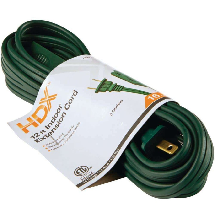 General Purpose Cords * | Hdx 12 Ft. 16/2 Green Cube Tap Extension Cord