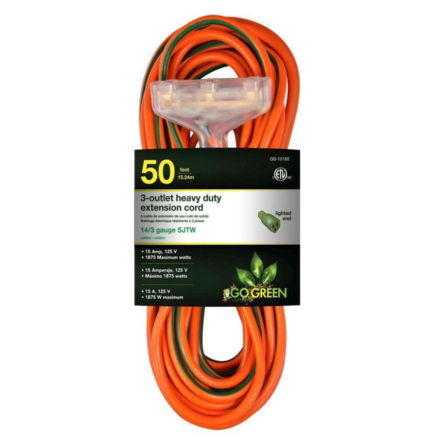 General Purpose Cords * | Go Green Power 100 Ft. 3-Outlet 12/3 Heavy Duty Extension Cord Orange