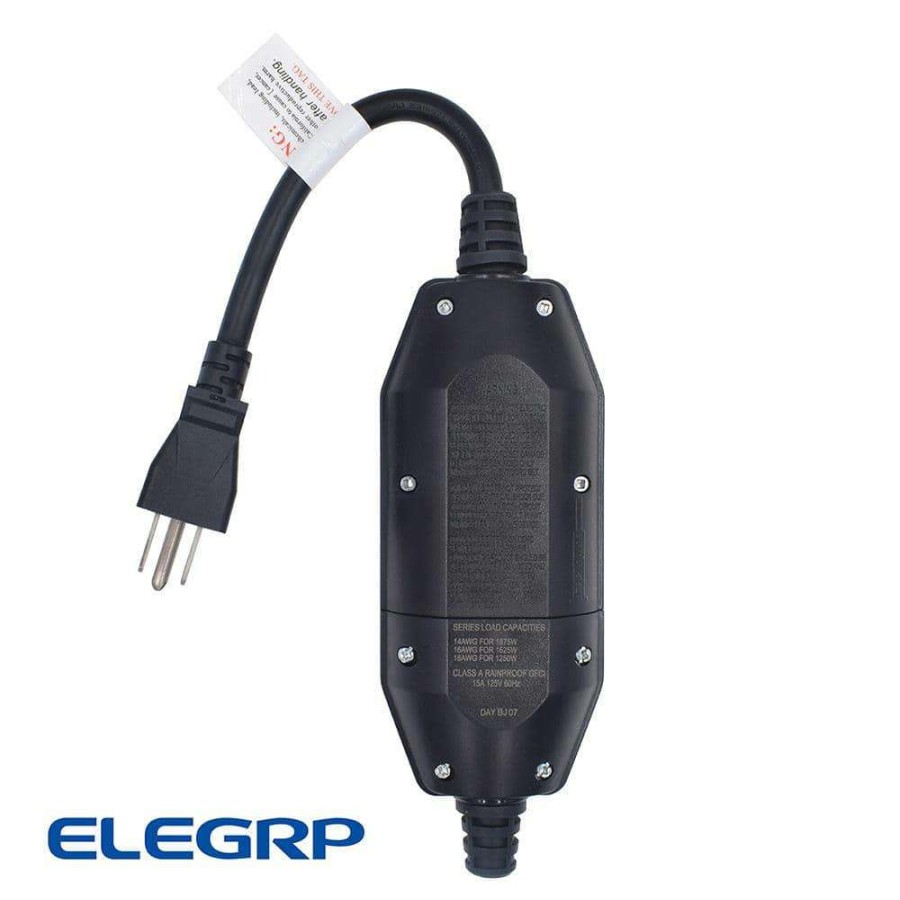 Gfci Plugs * | Elegrp 1.65 Ft. 15 Amp Automatic Reset 3 Prong Portable Gfci Replacement Right Angle Plug