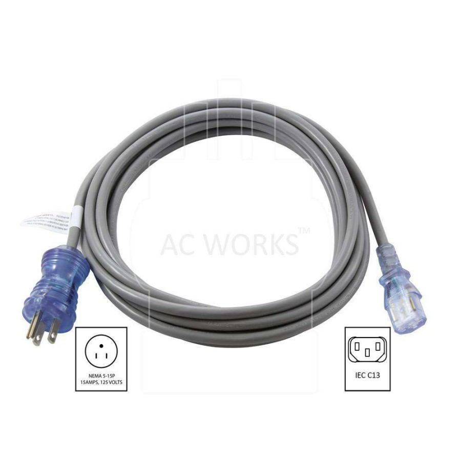 Extension Cord Accessories * | Ac Works Ac Connectors 15 Ft. 10 Amp 18/3 Medical Grade Power Cord With Iec C13