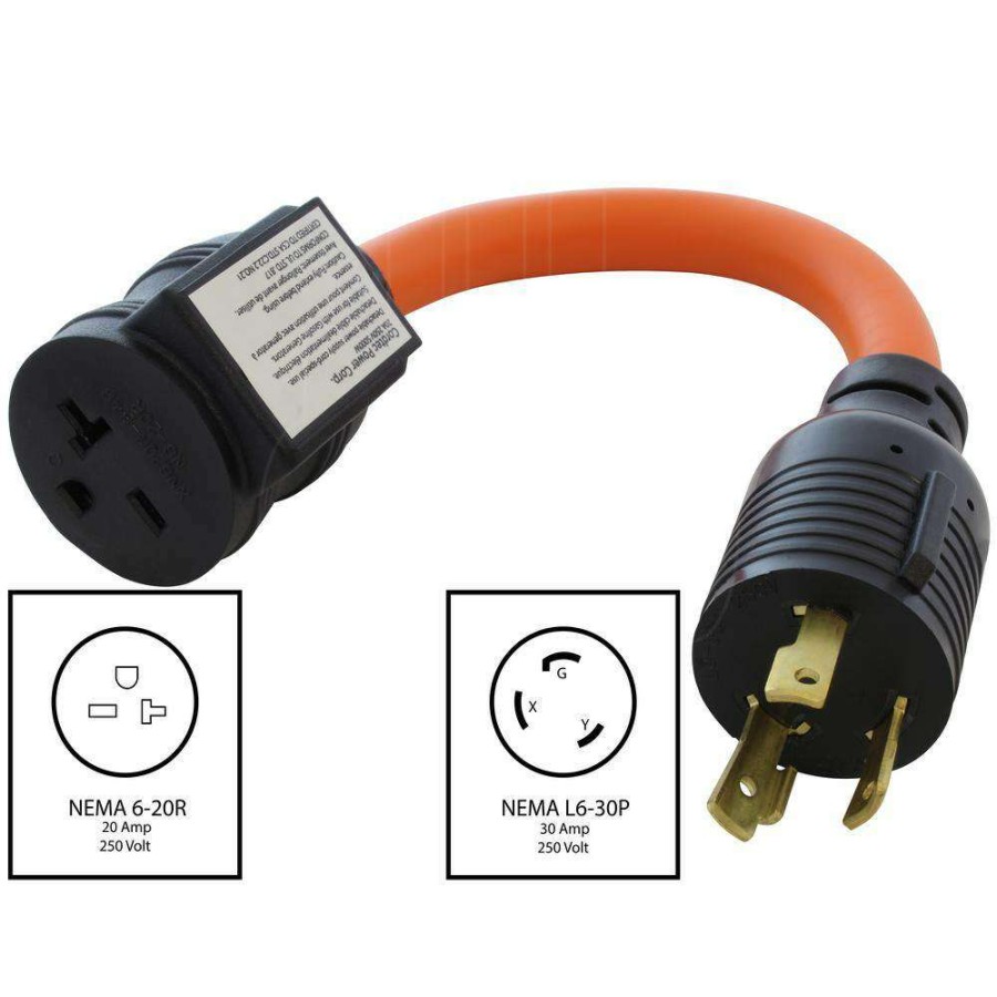 Extension Cord Accessories * | Ac Works 1.5 Ft. 30 Amp 3-Prong L6-30P Locking Plug To 6-15/20 Outlet With 20 Amp Breaker