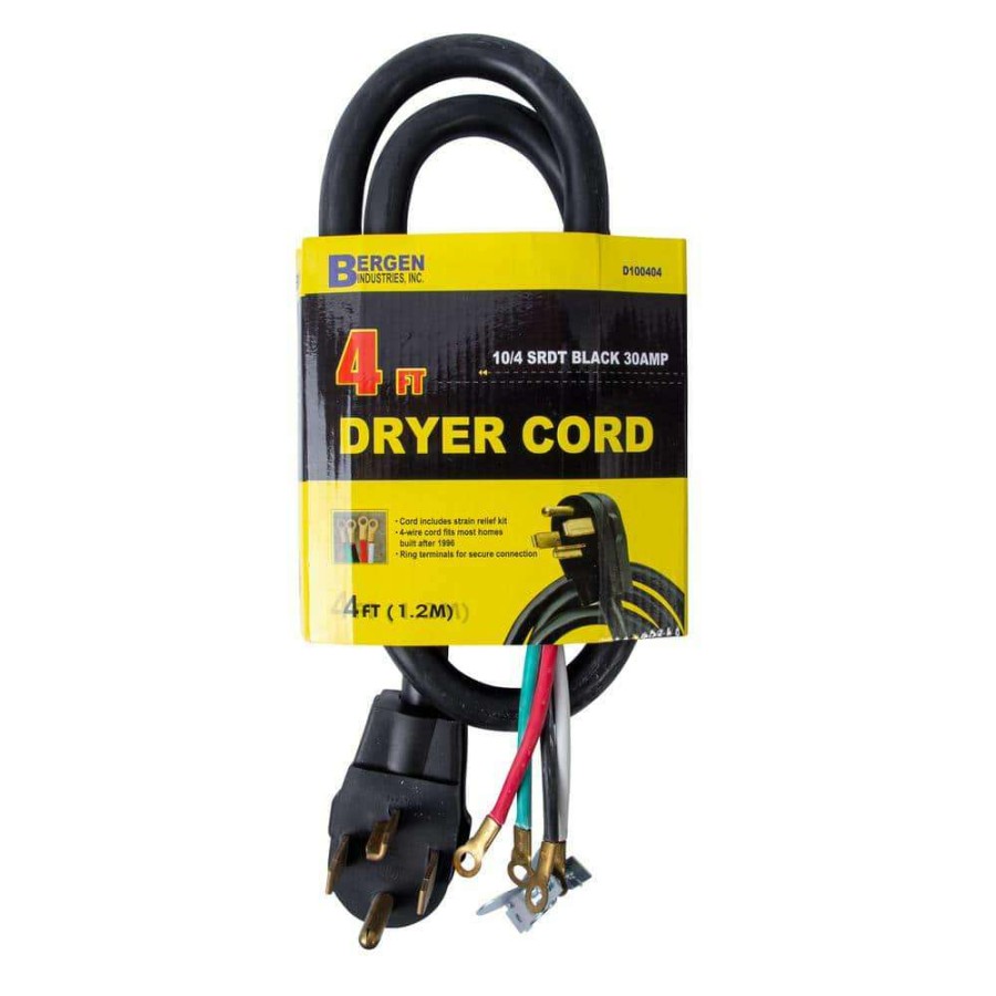 Appliance Extension Cords * | Bergen Industries 4 Ft. 4-Wire Clothes Dryer Replacement Cord Black