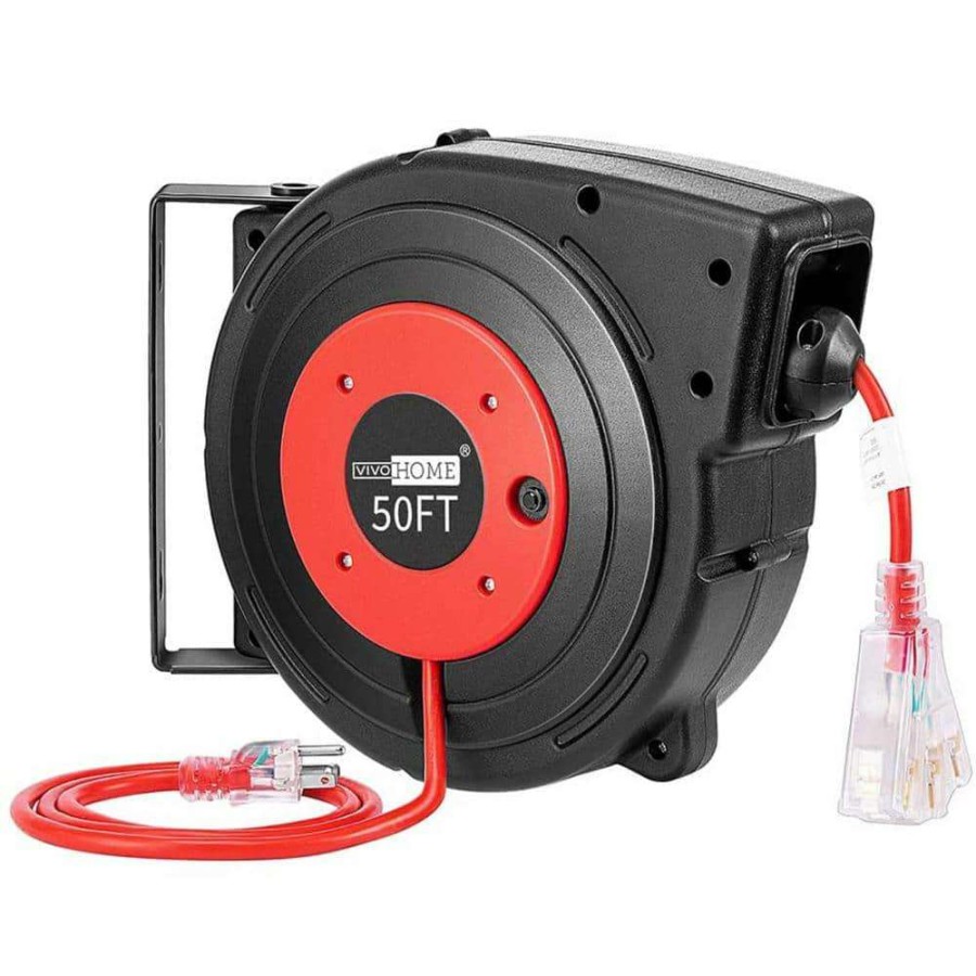 Extension Cord Reels * | Vivohome 50 Ft. Retractable Cord Reel With Ceiling Wall Mount Swivel Bracket And Led Light Connector