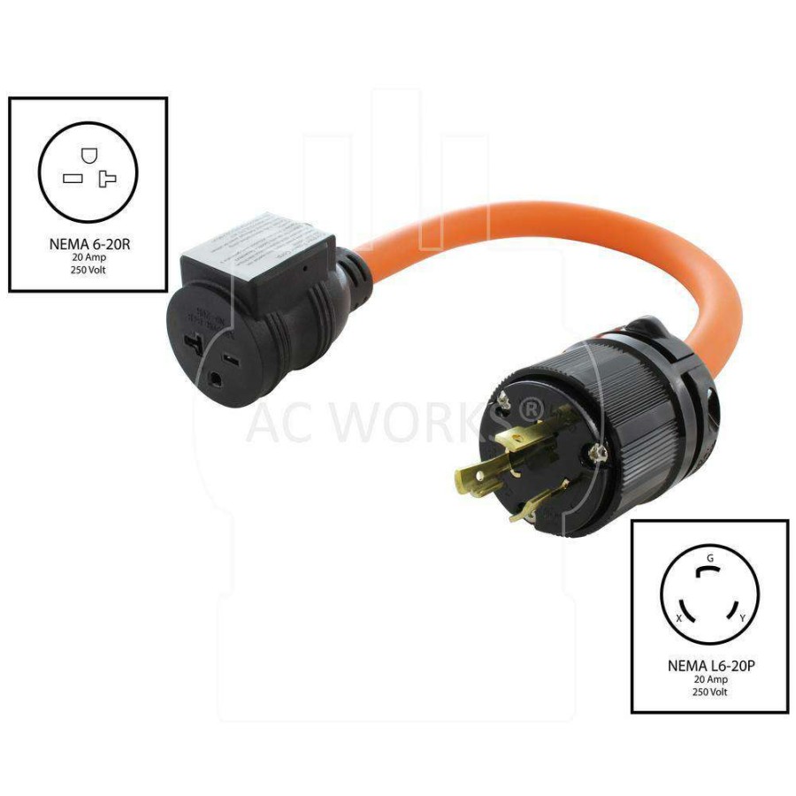 Extension Cord Accessories * | Ac Works 1.5 Ft. 20 Amp 3-Prong L6-20P Locking Plug To 6-15/20 Outlet With 20 Amp Breaker