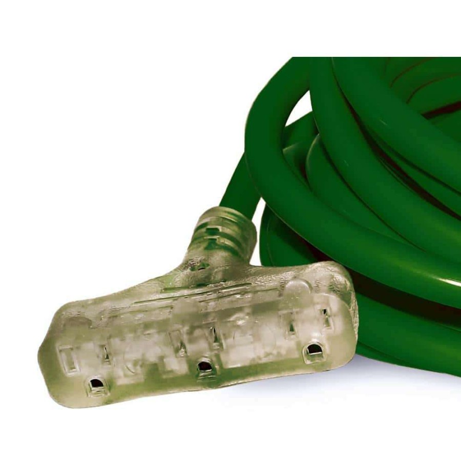 General Purpose Cords * | Lifesupplyusa 50 Ft. 12/3 3-Outlet 15 Amp 125-Volt 1875-Watt Sjtw Dark Green Indoor/Outdoor Heavy-Duty With Lighted End Extension Cord