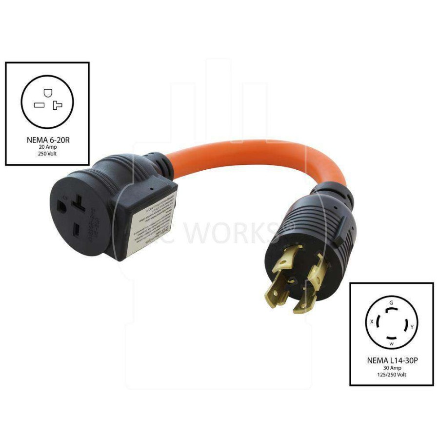 Extension Cord Accessories * | Ac Works 1.5 Ft. 30 Amp 4-Prong L14-30P Locking Plug To 6-15/20 Outlet With 20 Amp Breaker