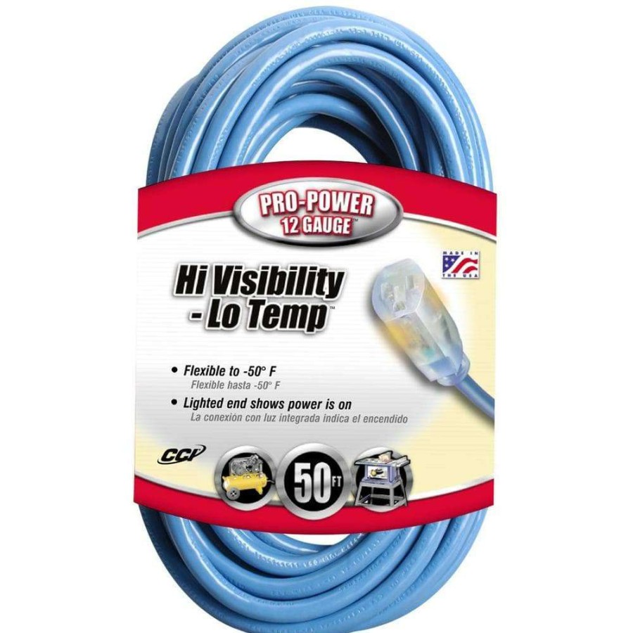 General Purpose Cords * | Southwire 50 Ft. 12/3 Sjtw Hi-Visibility/Low-Temp Outdoor Heavy-Duty Extension Cord With Power Light Plug