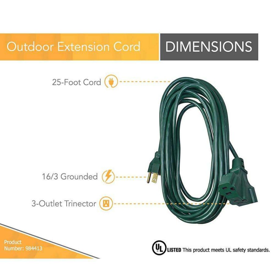 General Purpose Cords * | Woods 25 Ft. 16/3 Sjtw Tri-Source (Multi-Outlet) Yard Master Outdoor Extension Cord