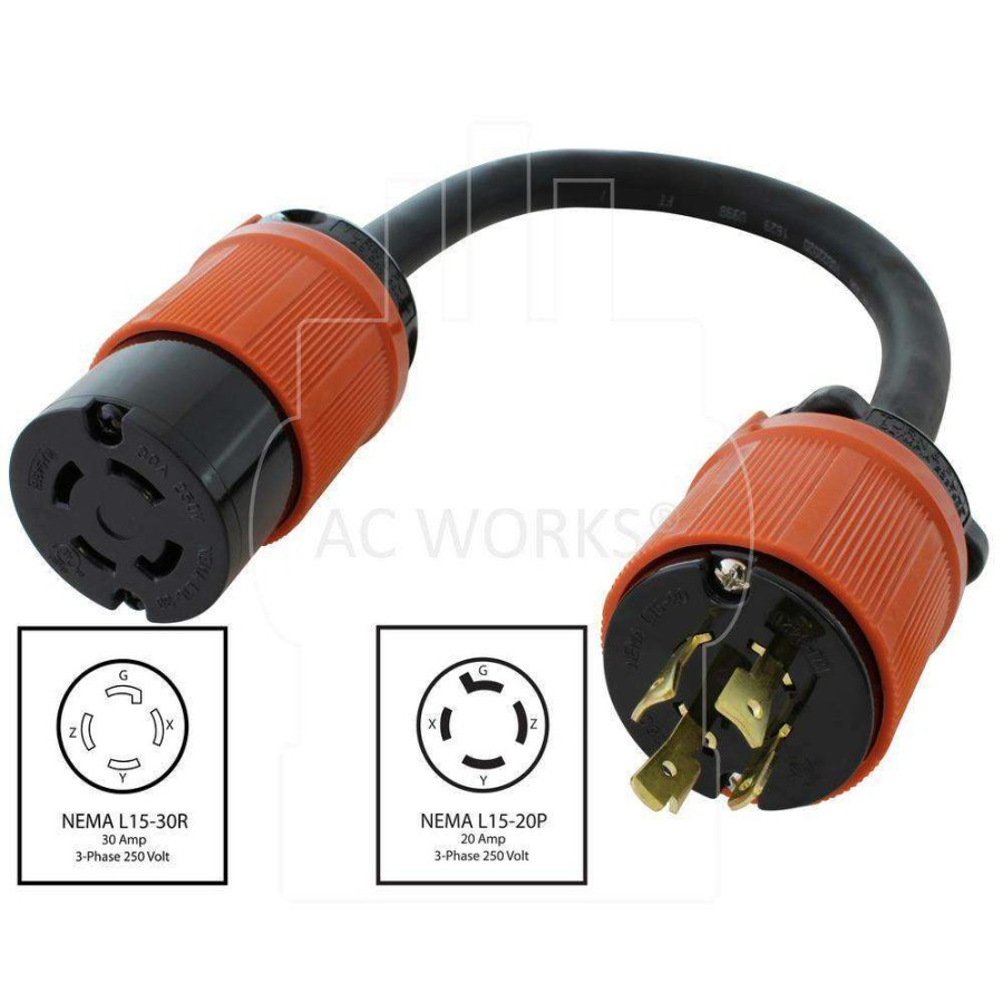 Extension Cord Accessories * | Ac Works 1.5 Ft. 3-Phase 20 Amp 250-Volt L15-20P 4-Prong Plug To L15-30R Locking 3-Phase 30 Amp 250-Volt Connector