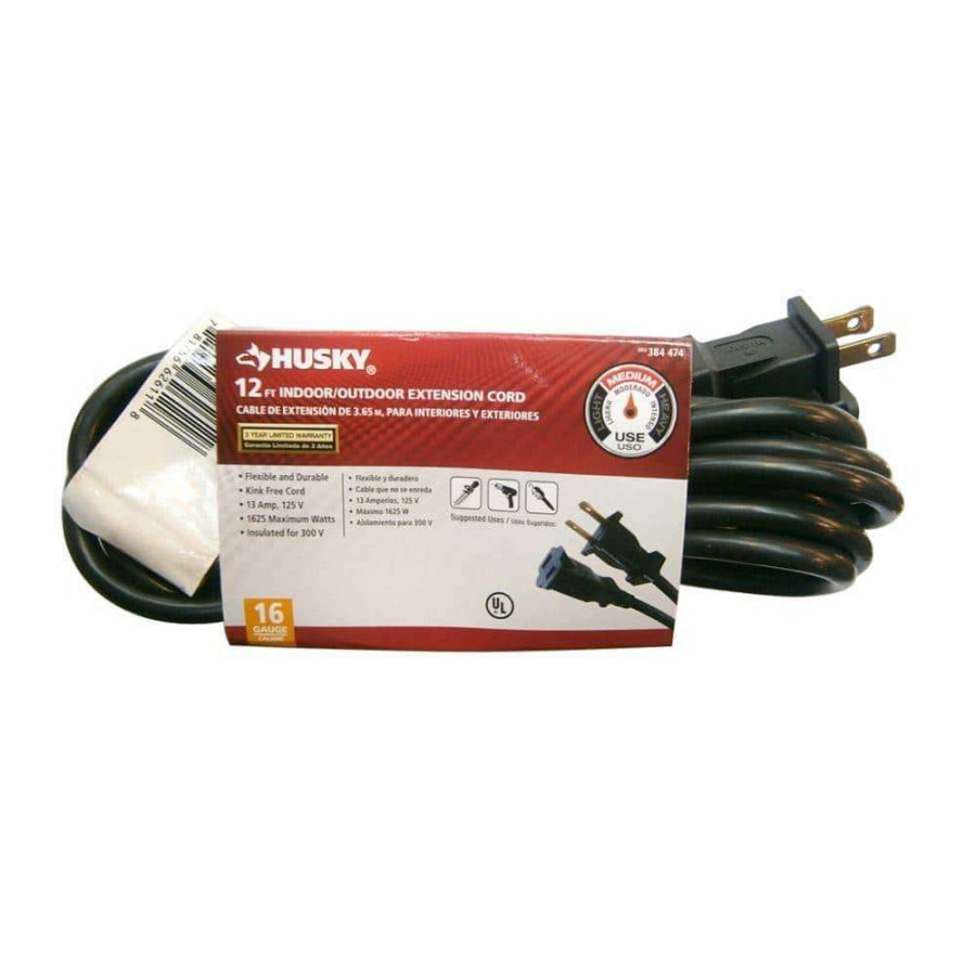 General Purpose Cords * | Husky 12 Ft.16/2 Indoor/Outdoor Extension Cord, Black