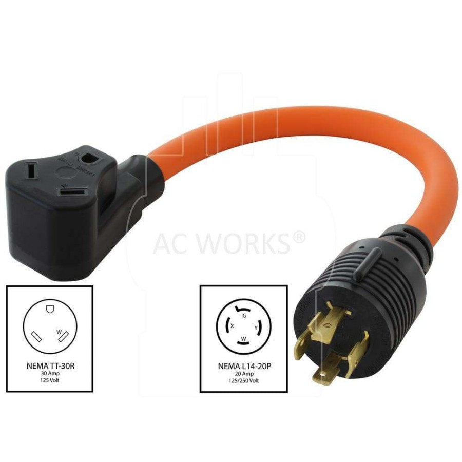 Rv & Marine Cords * | Ac Works Ac Connectors 1.5 Ft. 10/3 L14-20P 20 Amp 4-Prong Locking Plug To 30 Amp Rv Generator Adapter