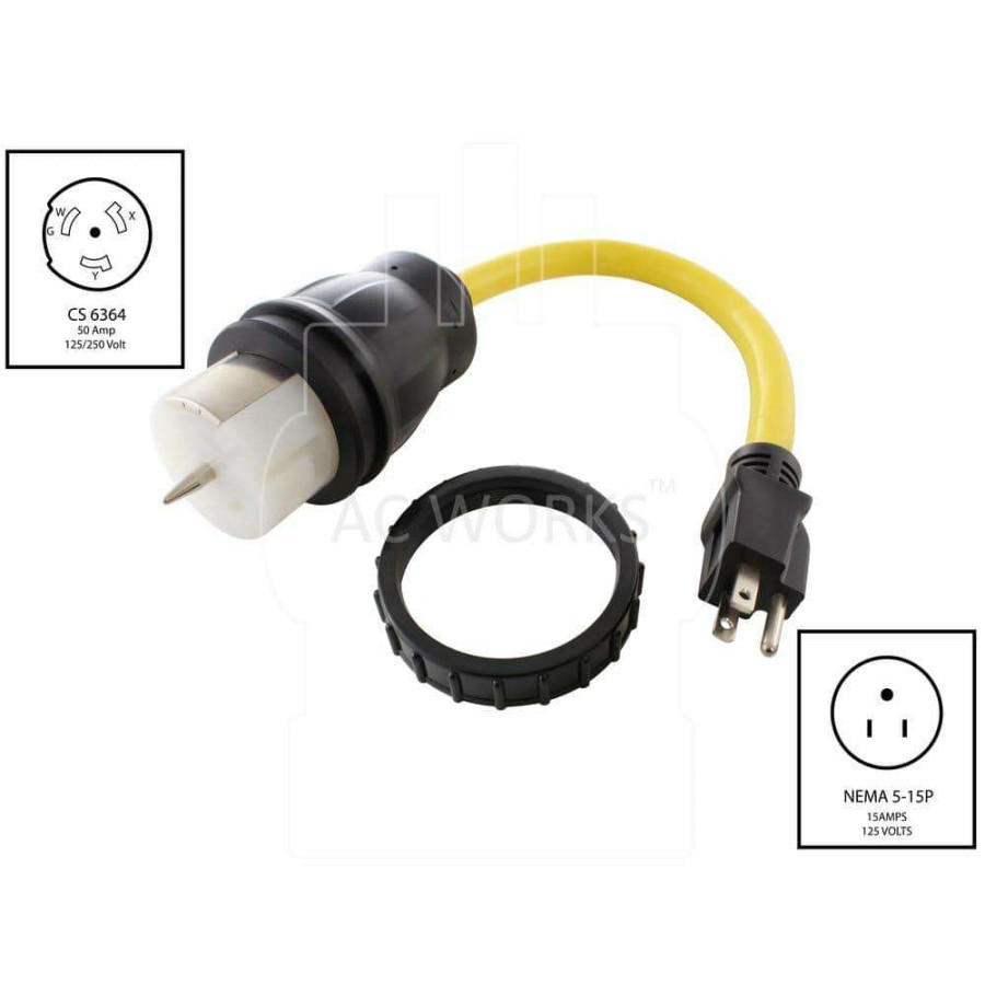 Extension Cord Accessories * | Ac Works 1.5 Ft. 10/3 Generator Transfer Switches 15 Amp Household Plug To Cs6364 50 Amp Locking Connector