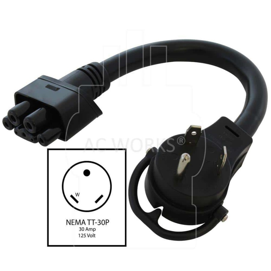 Extension Cord Accessories * | Ac Works Gen 2 Ev Charging Nema Tt-30 Adapter For Gen. Ii Tesla Mobile Connector