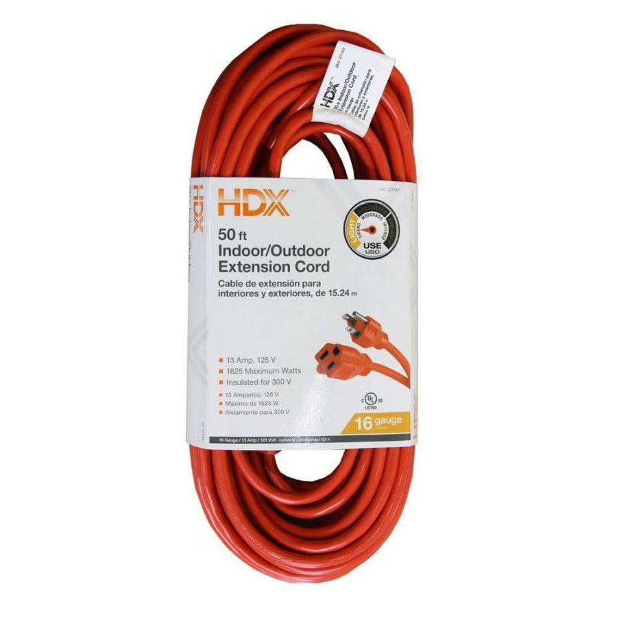 General Purpose Cords * | Hdx 50 Ft. 16/3 Light-Duty Indoor/Outdoor Extension Cord, Orange